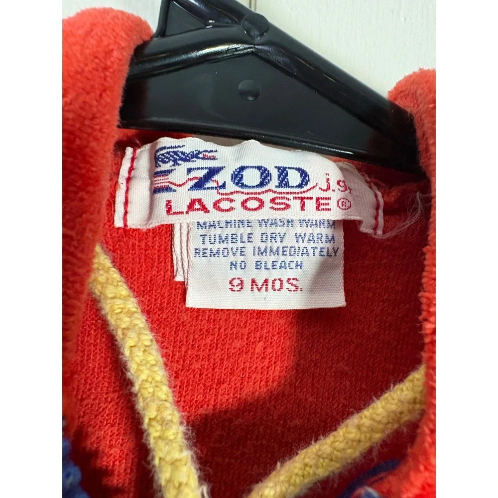 Vtg Izod Lacoste Baby Red Velour Tracksuit Hoodie Pants Set 9 Months Crocodile
